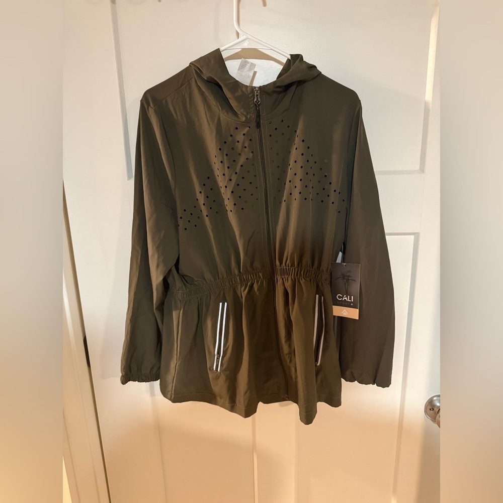 Olive Hooded Jacket with Drawstring Waist